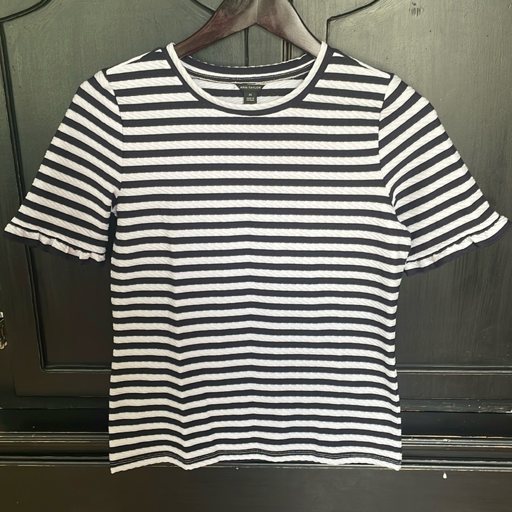 Ann Taylor navy and white striped top